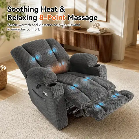 Small Power Recliner Chair with Heat and Massage 8015 (Grey) | 155° Zero Gravity, USB & Type-C Charging Ports, Cup, Customized