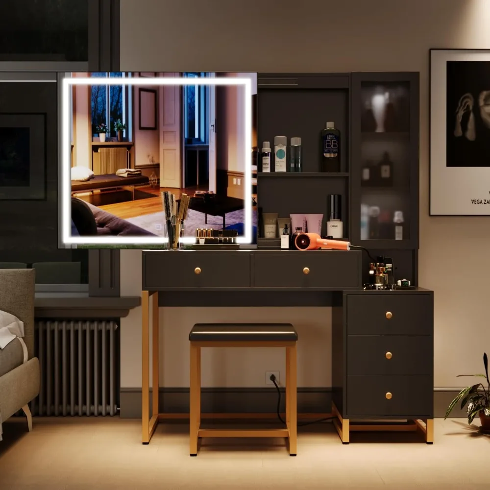 Vanity Set with Lighted Mirror and Charging Station, Extra Large Mirror Makeup Vanity Table with Cushioned Stool, Customized
Vanity Set with Lighted Mirror and Charging Station, Extra Large Mirror Makeup Vanity Table with Cushioned Stool, Customized