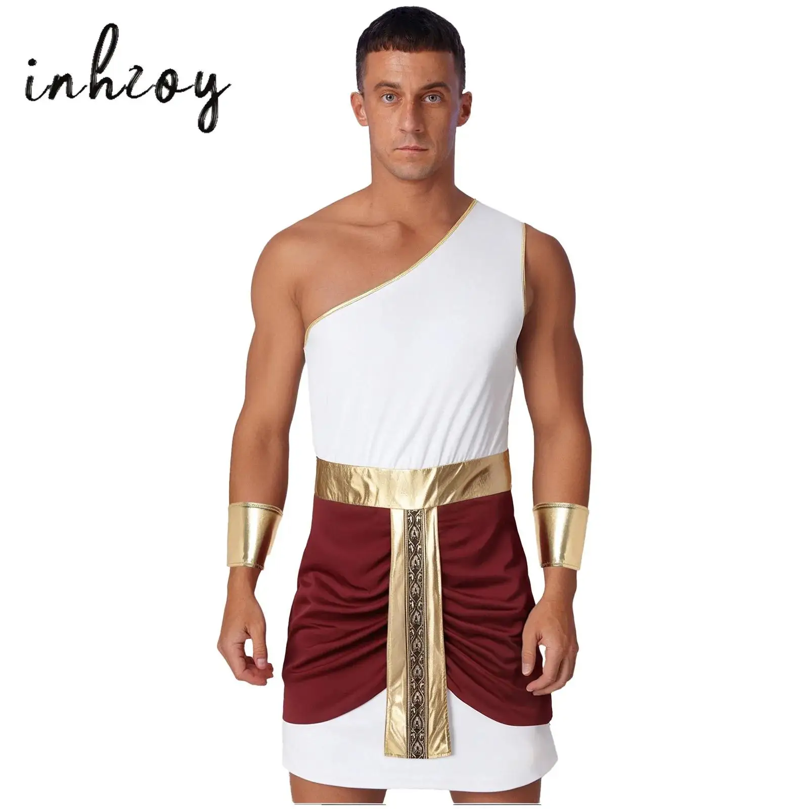 Men's Halloween Egyptian Pharaoh Toga and Sleeves One Shoulder Metallic Shiny Color Block Dress Robe Set for Theme Party Cosplay
Men's Halloween Egyptian Pharaoh Toga and Sleeves One Shoulder Metallic Shiny Color Block Dress Robe Set for Theme Party Cosplay