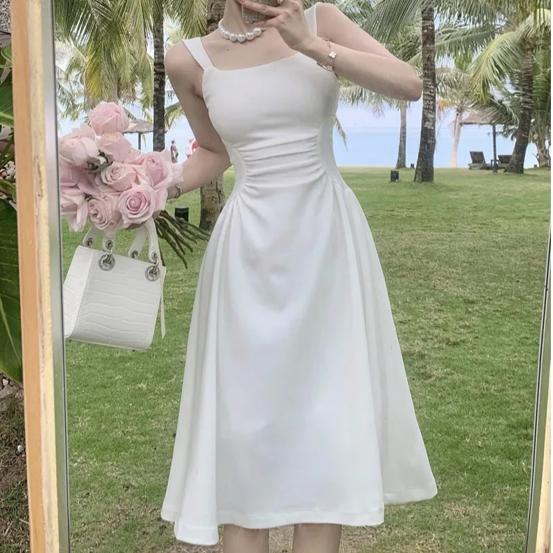 Elegant White Off-Shoulder Puffy Sleeveless Long Dress Women's Waist-Cinching Design Summer Fashionable Casual Maxi Dress
Elegant White Off-Shoulder Puffy Sleeveless Long Dress Women's Waist-Cinching Design Summer Fashionable Casual Maxi Dress