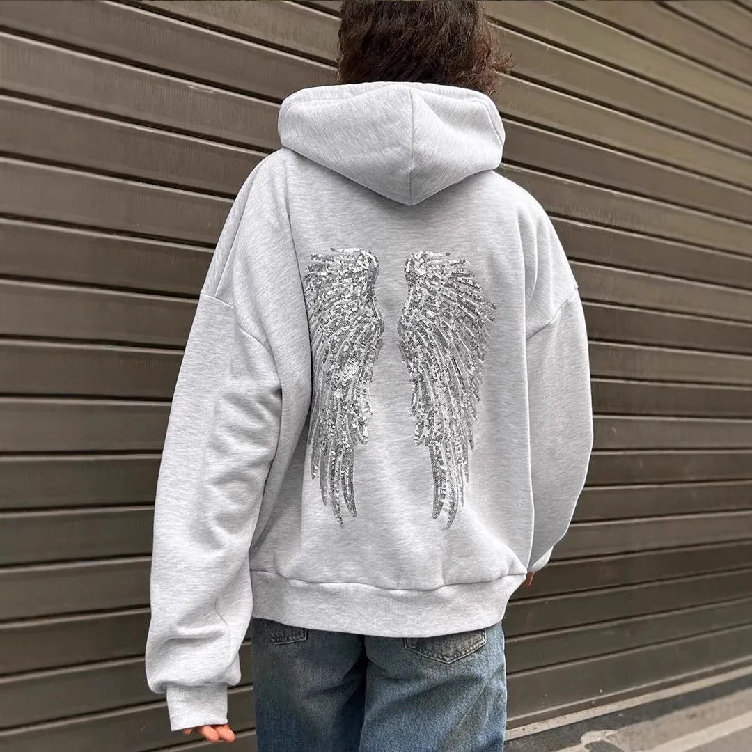 New Lady Y2K Autumn Outwears Women's Shinny Sequin Angel Wings Hooded Jacket Pant Long Sleeve Loose Casual Hooded Pullover
New Lady Y2K Autumn Outwears Women's Shinny Sequin Angel Wings Hooded Jacket Pant Long Sleeve Loose Casual Hooded Pullover