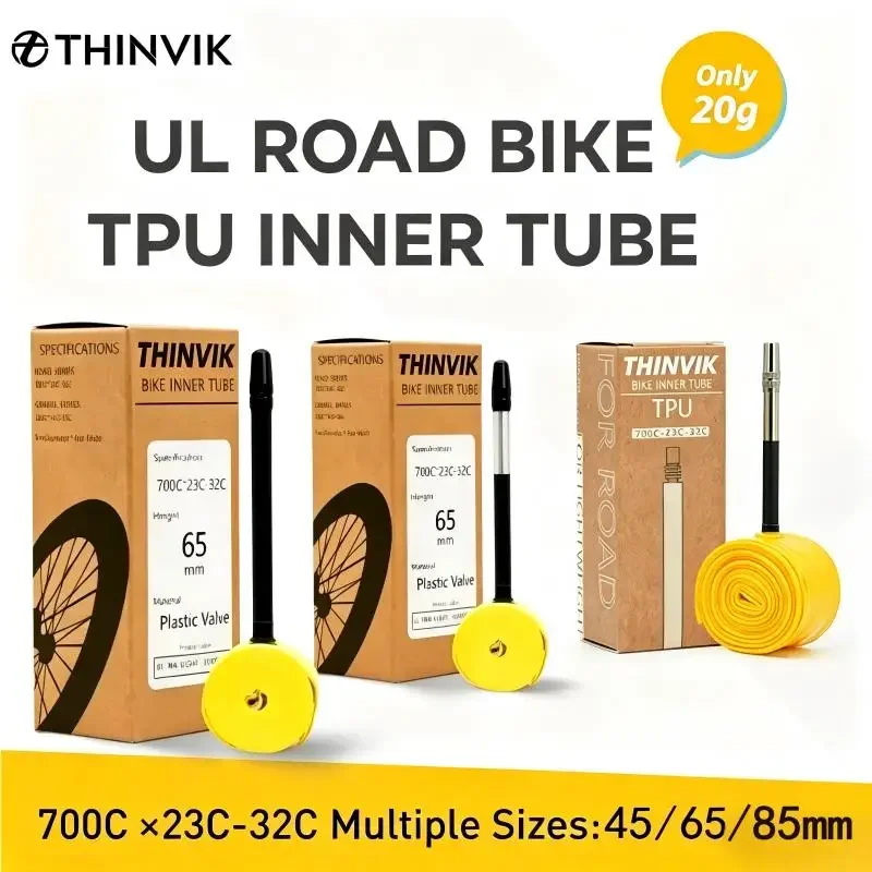 THINVIK Ultralight 20g TPU Bike Inner Tube for 700cc X 18-32 Road Tire with French Valve 45/65/85mm Length Bicycle Accessories
THINVIK Ultralight 20g TPU Bike Inner Tube for 700cc X 18-32 Road Tire with French Valve 45/65/85mm Length Bicycle Accessories