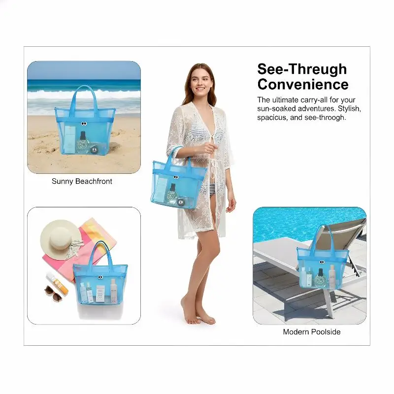 Large Mesh Tote Beach Handbag Multipurpose Storage Bag for Seaside Vacation and Swimming Travel Essentials
Large Mesh Tote Beach Handbag Multipurpose Storage Bag for Seaside Vacation and Swimming Travel Essentials