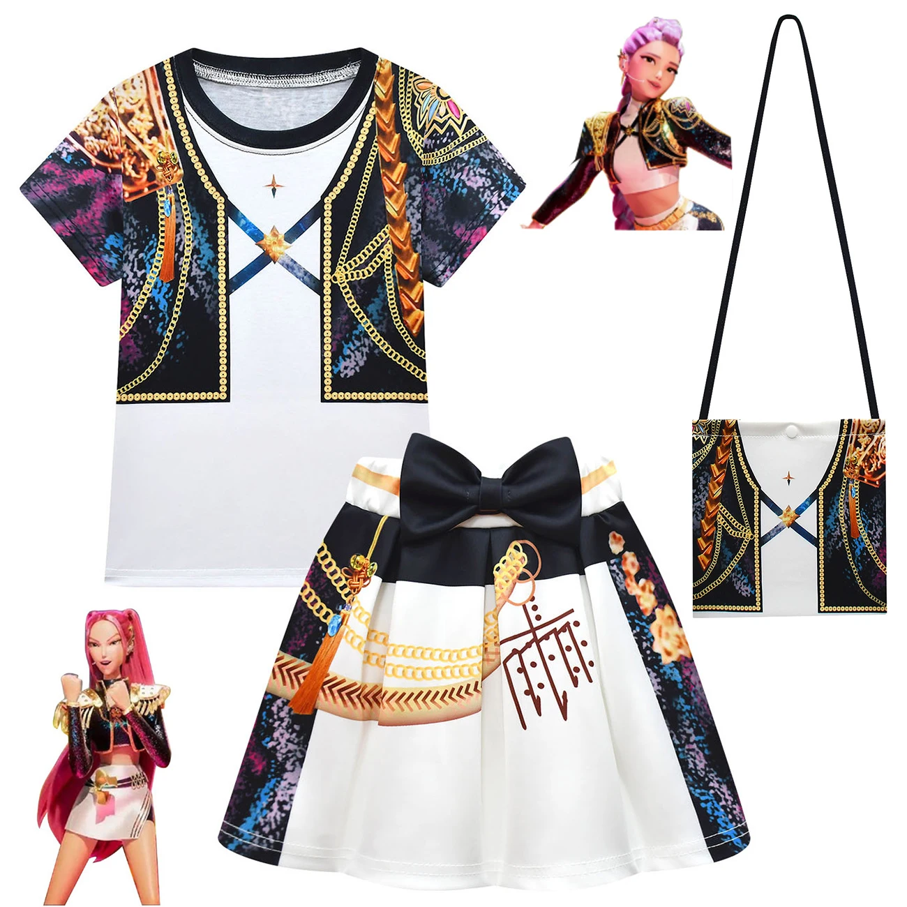 Girl Rumi Zoey Mira Cosplay Costume Set K-Pop Demon Hunters child T-Shirt Skirt Set Outfit Uniform Halloween Carnival Party
Girl Rumi Zoey Mira Cosplay Costume Set K-Pop Demon Hunters child T-Shirt Skirt Set Outfit Uniform Halloween Carnival Party