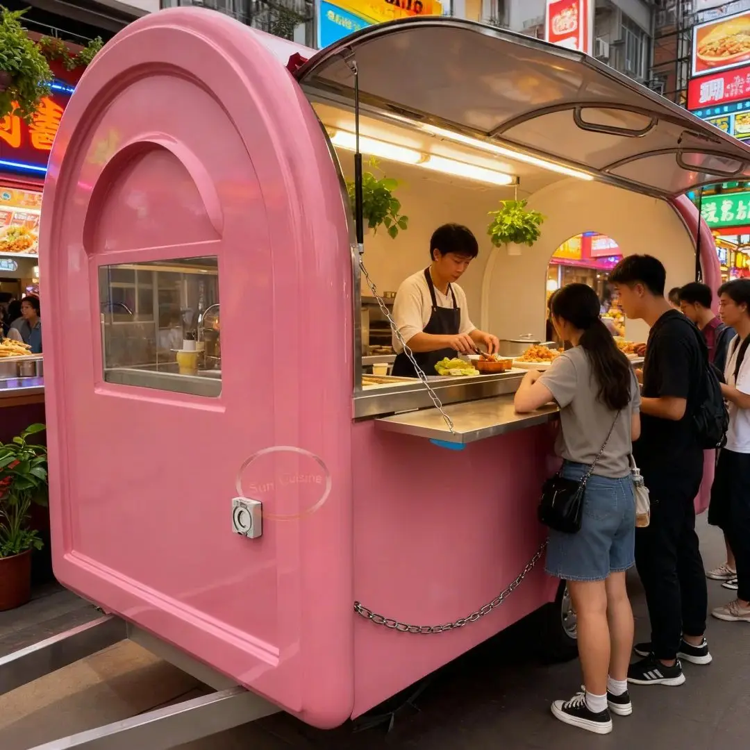 Pink Outdoor Food Trailer with Soft Sun Sheen Good Looks And Functionality Ideal for Outdoor Business
Pink Outdoor Food Trailer with Soft Sun Sheen Good Looks And Functionality Ideal for Outdoor Business