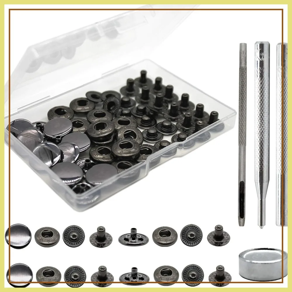 12 Set Leather Snap Fasteners Kit, 15mm Metal Snap Buttons with 4 Install Tools for Clothing, Jeans, Jackets, Bags (Black)
12 Set Leather Snap Fasteners Kit, 15mm Metal Snap Buttons with 4 Install Tools for Clothing, Jeans, Jackets, Bags (Black)