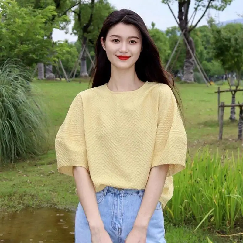 Elegant Pretty Blouse Tender Style Sweet Short Sleeves Exquisite Top High Grade Yellow Round Neck Shirt Women Summer
Elegant Pretty Blouse Tender Style Sweet Short Sleeves Exquisite Top High Grade Yellow Round Neck Shirt Women Summer