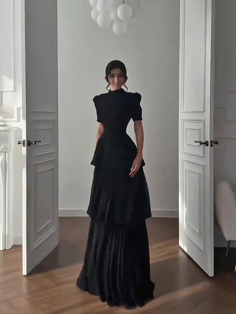 Elegant Multi-Layered Women's Dress Slimming Waist Design Summer Evening Gown French Style Short Sleeve Long Dress
Elegant Multi-Layered Women's Dress Slimming Waist Design Summer Evening Gown French Style Short Sleeve Long Dress