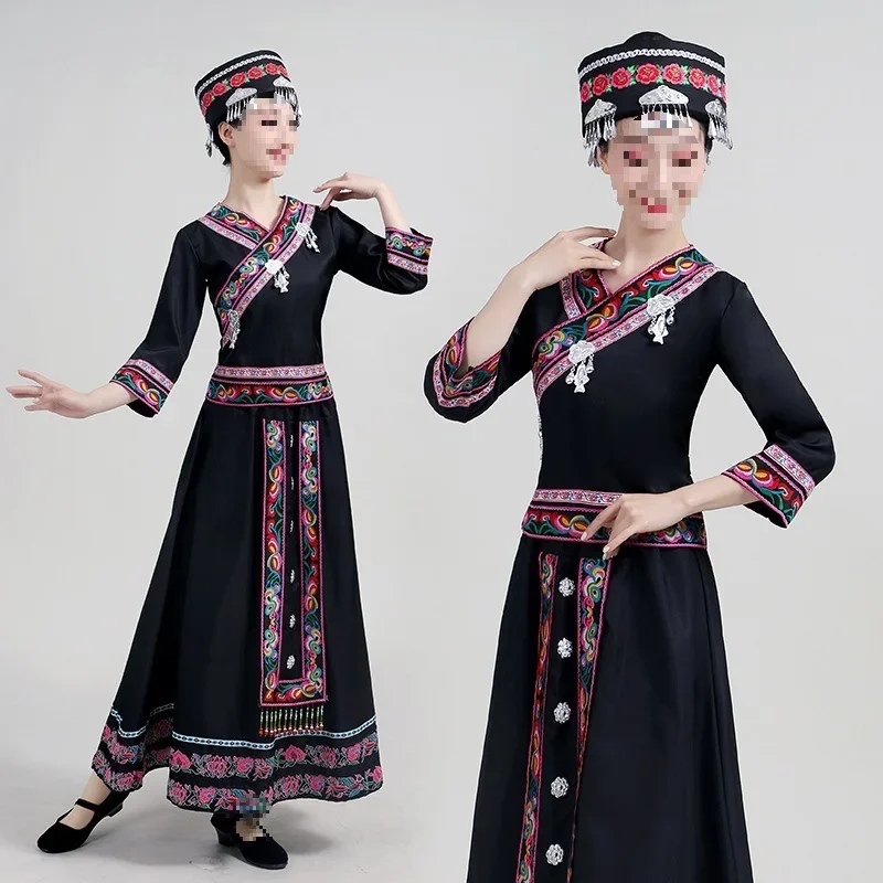 Новые этнические костюмы Мяо, Тицзя, И, Чжуан, этническая одежда, одежда этнических меньшинств, длинный танцевальный костюм для взрослых женщин
Новые этнические костюмы Мяо, Тицзя, И, Чжуан, этническая одежда, одежда этнических меньшинств, длинный танцевальный костюм для взрослых женщин