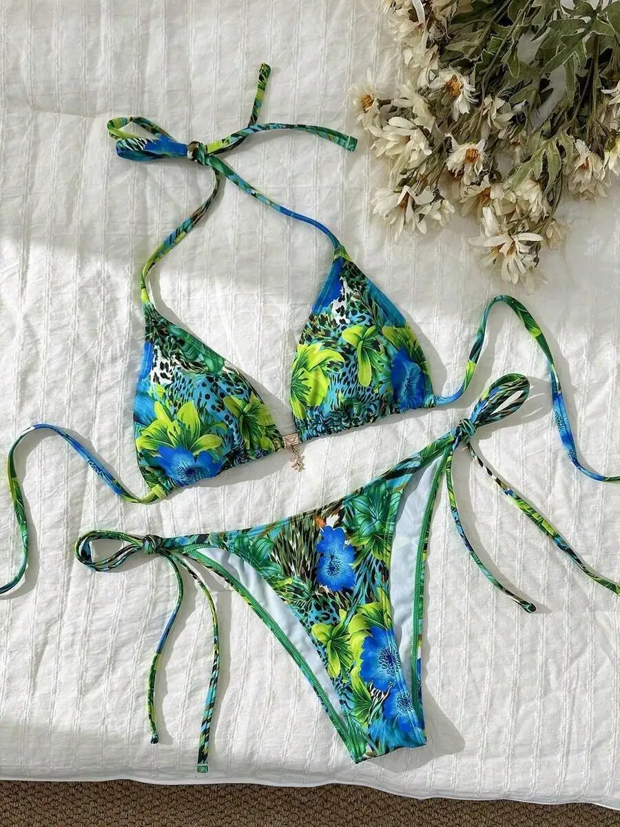 Womens Floral Leopard Print Halter Triangle Bikini Set Side Tie Beach Swimsuit
Womens Floral Leopard Print Halter Triangle Bikini Set Side Tie Beach Swimsuit