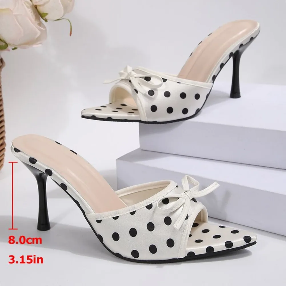 Summer High Heel Women Polka Dot Slippers Fashion Satin Butterfly-knot Slip On Slides Ladies Elegant Evening Party Dress Pumps
Summer High Heel Women Polka Dot Slippers Fashion Satin Butterfly-knot Slip On Slides Ladies Elegant Evening Party Dress Pumps