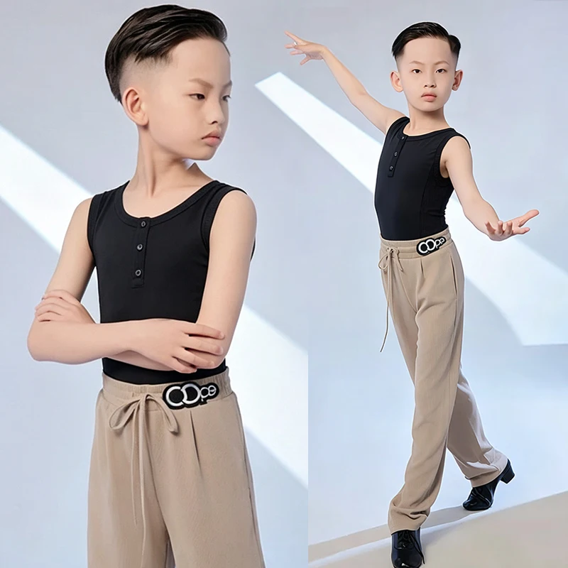 2026 Boy Latin Dance Clothes Sleeveless Black Top Khaki Pants Cha Cha Rumba Dance Training Wear Kid Latin Practice Trousers 3691
2026 Boy Latin Dance Clothes Sleeveless Black Top Khaki Pants Cha Cha Rumba Dance Training Wear Kid Latin Practice Trousers 3691