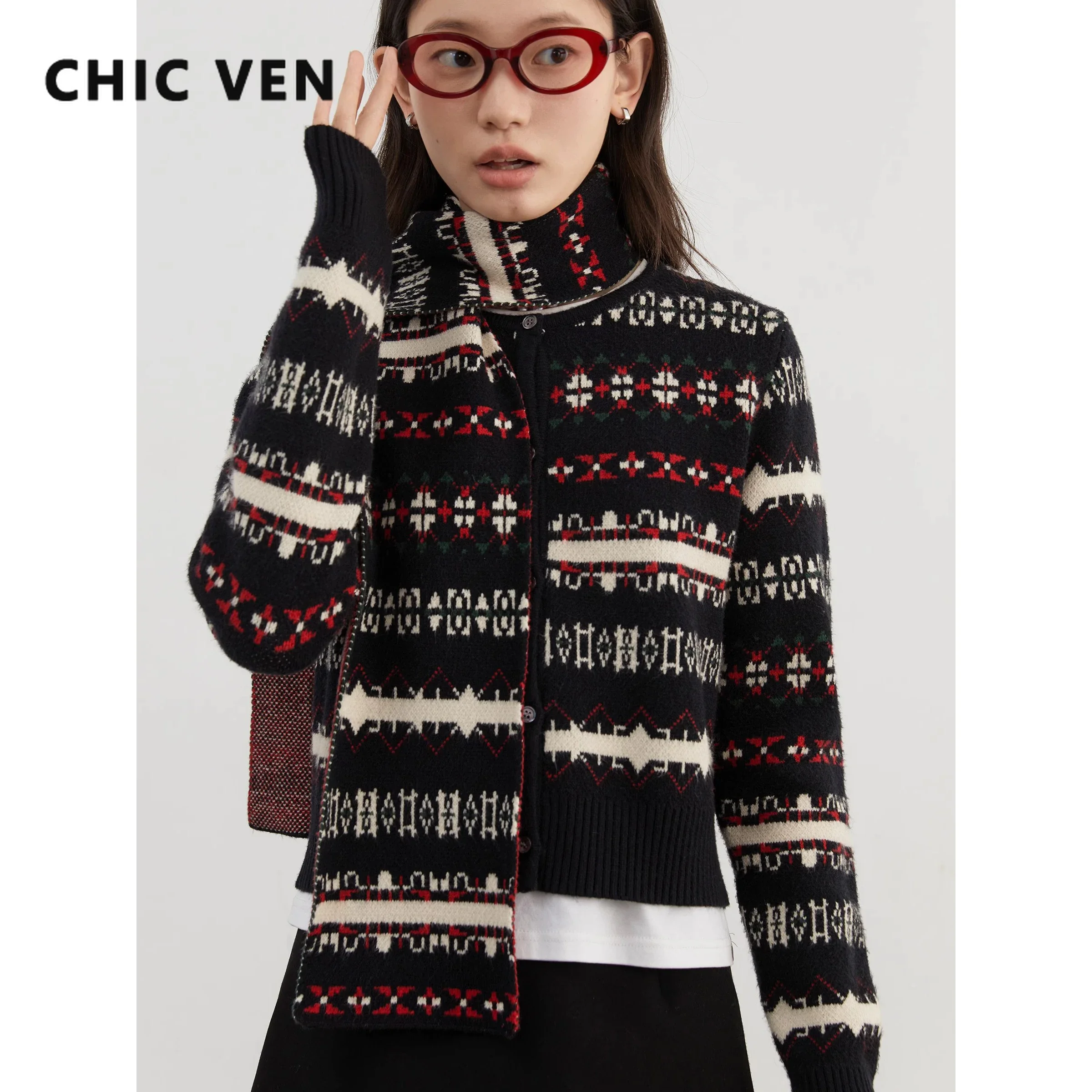 CHIC VEN Women Sweaters Loose Casual Jacquard Striped Knitted Cardigan Women's Jumpers With Scarf Autumn Winter 2024
CHIC VEN Women Sweaters Loose Casual Jacquard Striped Knitted Cardigan Women's Jumpers With Scarf Autumn Winter 2024