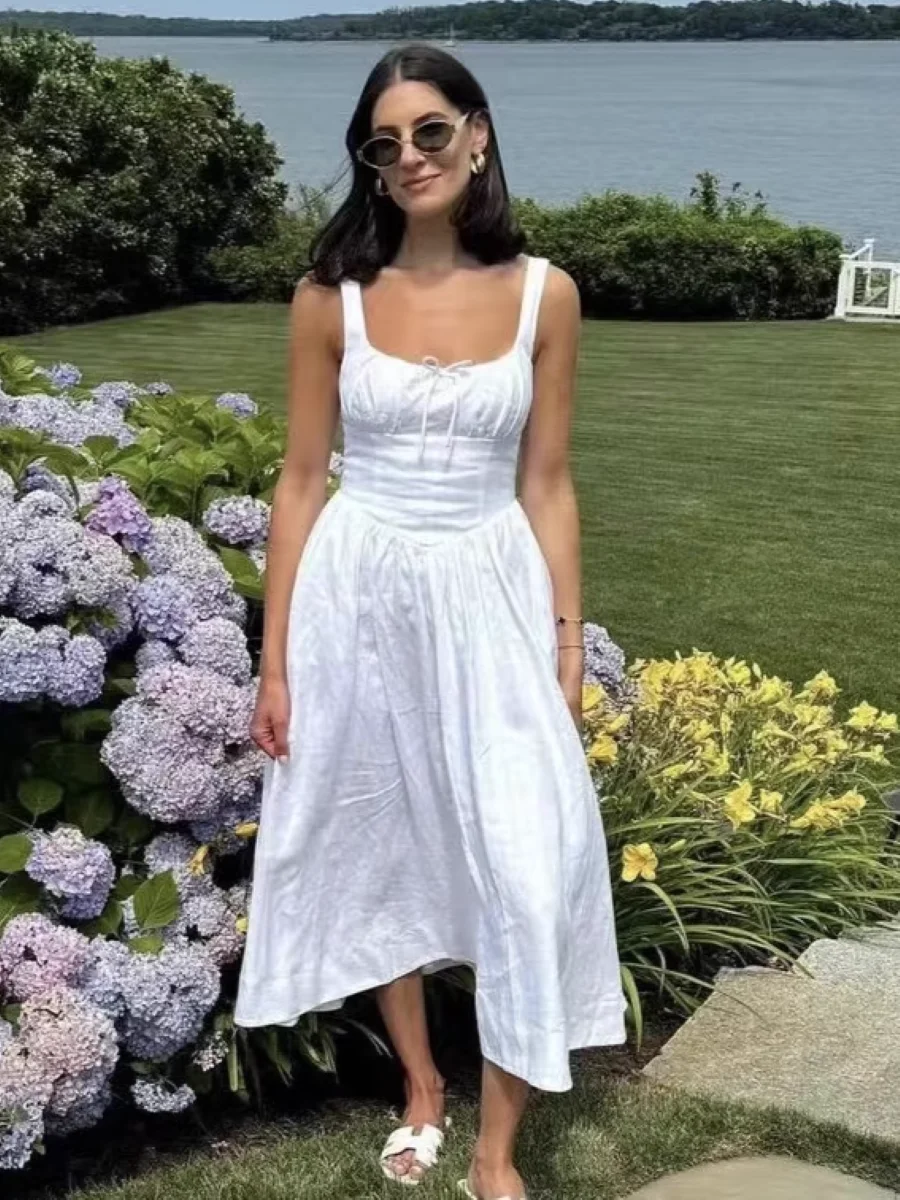2025 New Women Pure Color Sling Long Dress Elastic Waist Adjusted Strap Square Collar Holiday Ladies Linen Midi Robe
2025 New Women Pure Color Sling Long Dress Elastic Waist Adjusted Strap Square Collar Holiday Ladies Linen Midi Robe