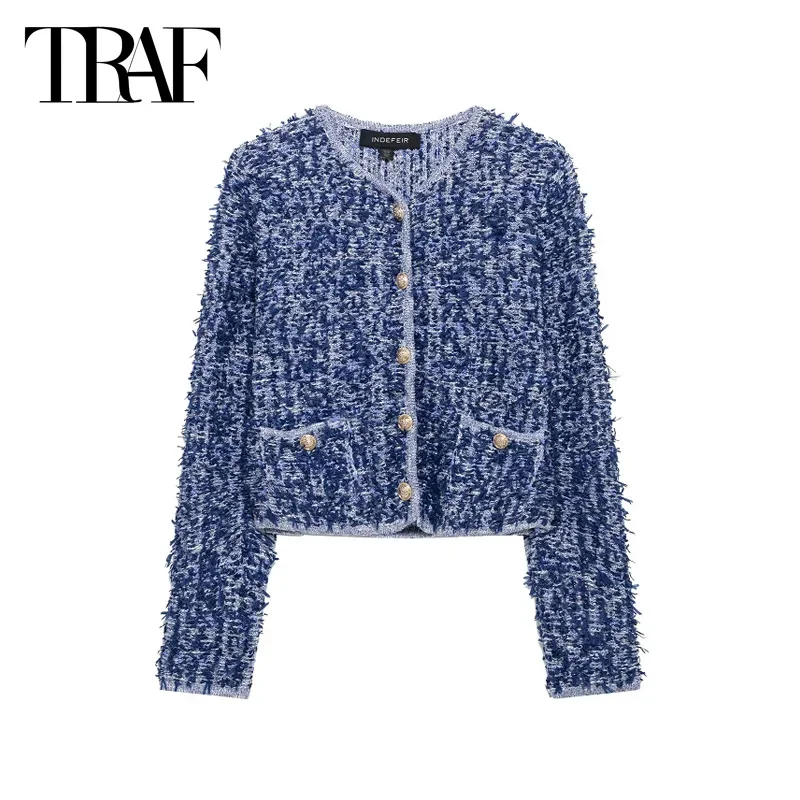 TRAF Women's Blue Elegant Short Jackets 2025 Spring Long Sleeve Knitted Coat Fashion Casual Cropped Knitwear New In Outerwears
TRAF Women's Blue Elegant Short Jackets 2025 Spring Long Sleeve Knitted Coat Fashion Casual Cropped Knitwear New In Outerwears