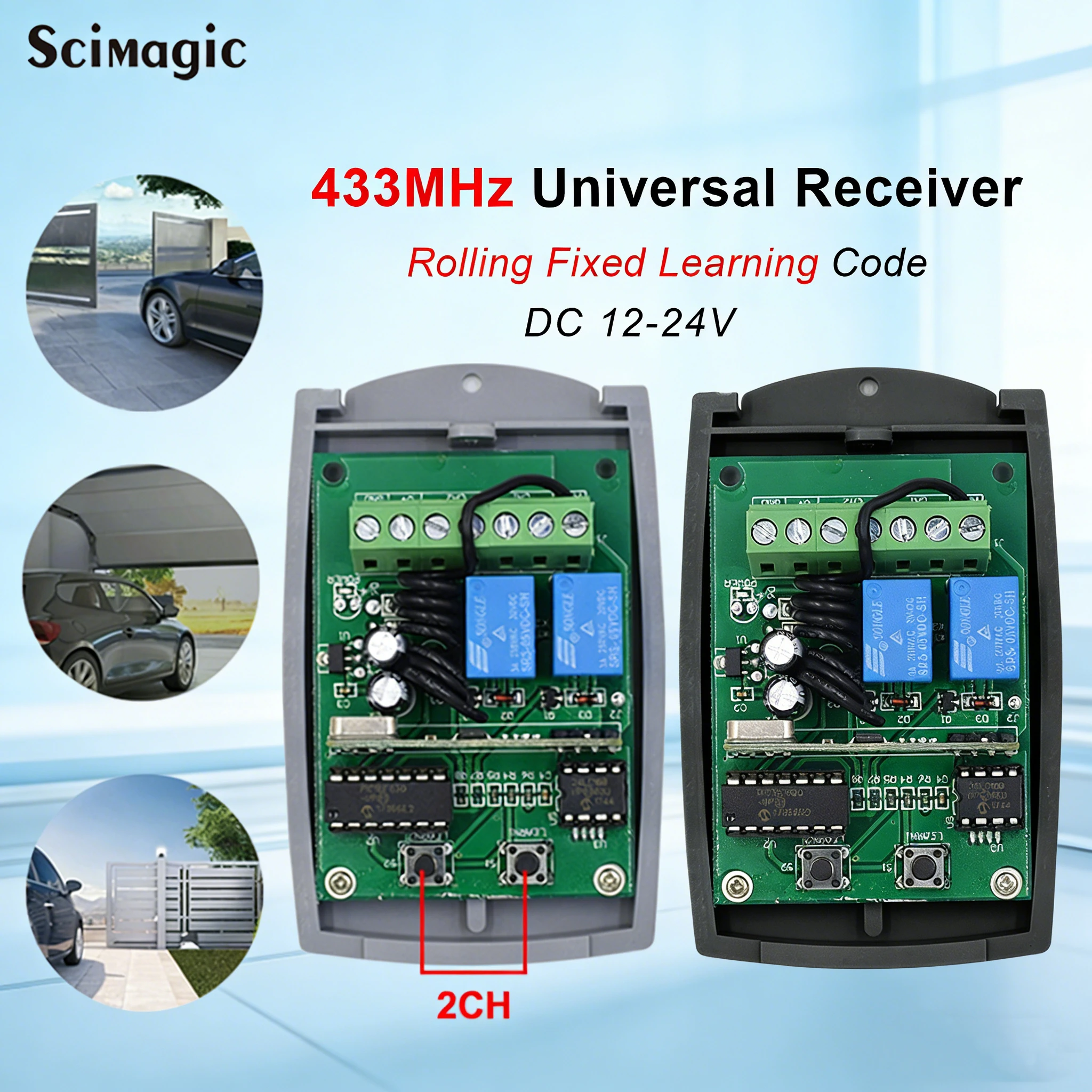 Universal 2CH 433MHz Receiver Fixed Code Rolling Code Switch For Garage Gate Door Remote Control Transmitter Controller12V 24V
Universal 2CH 433MHz Receiver Fixed Code Rolling Code Switch For Garage Gate Door Remote Control Transmitter Controller12V 24V