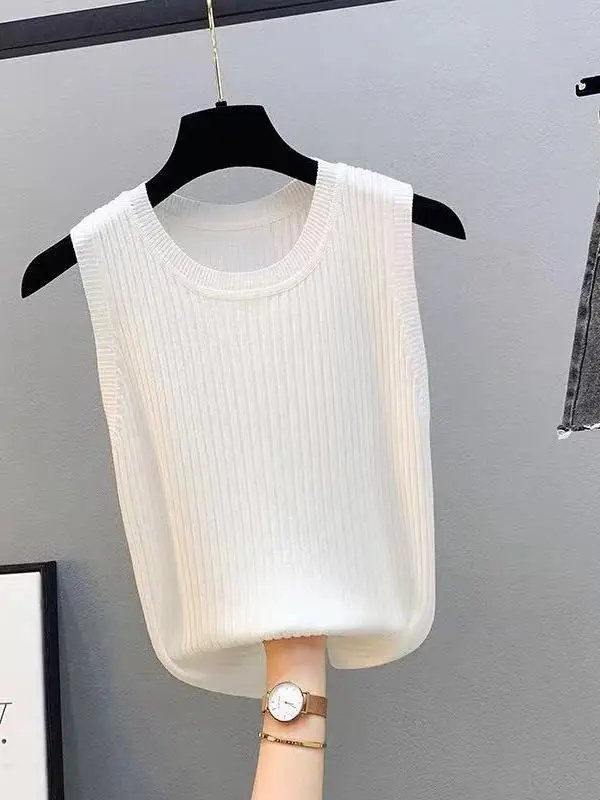 Women's Short Sleeveless Vest Top Spring Summer New Style Knitted Inner Wear Outerwear Low round Neck Commute Style Pure Color
Women's Short Sleeveless Vest Top Spring Summer New Style Knitted Inner Wear Outerwear Low round Neck Commute Style Pure Color