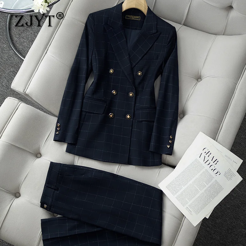 ZJYT Business Chic Plaid Blue Blazer Pant Sets 2 Pieces Women Elegant Autumn Outfit Plus Size Jacket Trousers Suit Female
ZJYT Business Chic Plaid Blue Blazer Pant Sets 2 Pieces Women Elegant Autumn Outfit Plus Size Jacket Trousers Suit Female