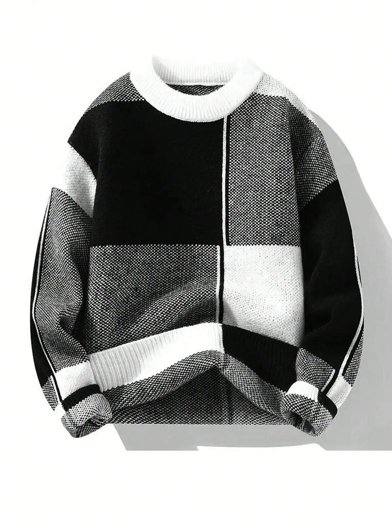 Мужской черно-белый вязаный свитер с цветовыми блоками, круглый вырез, длинный рукав, повседневная одежда для осени и зимы
Мужской черно-белый вязаный свитер с цветовыми блоками, круглый вырез, длинный рукав, повседневная одежда для осени и зимы