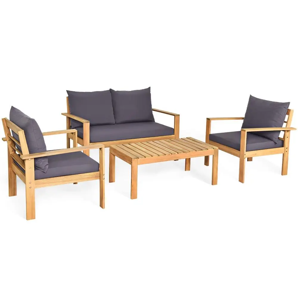 Outdoor 4Piece Acacia Wood Chat Set, 4 Seater Acacia Wood Conversation Sofa and Table Set with Waterproof Furniture Cover, Teak
Outdoor 4Piece Acacia Wood Chat Set, 4 Seater Acacia Wood Conversation Sofa and Table Set with Waterproof Furniture Cover, Teak