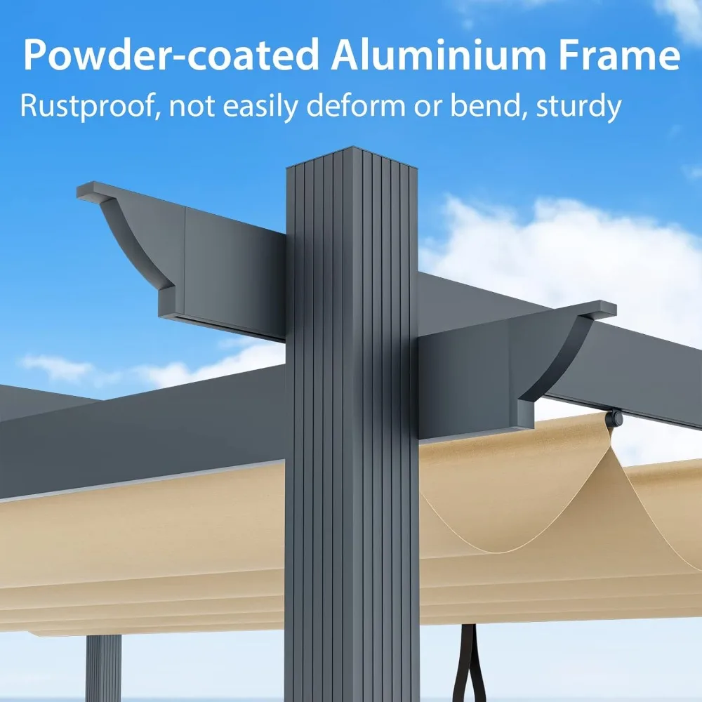 10x12 Ft Heavy-Duty Aluminum Pergola with Retractable Sun Shade Canopy, Extra Large Patio Shelter Pavilion, Metal, Customized
10x12 Ft Heavy-Duty Aluminum Pergola with Retractable Sun Shade Canopy, Extra Large Patio Shelter Pavilion, Metal, Customized
