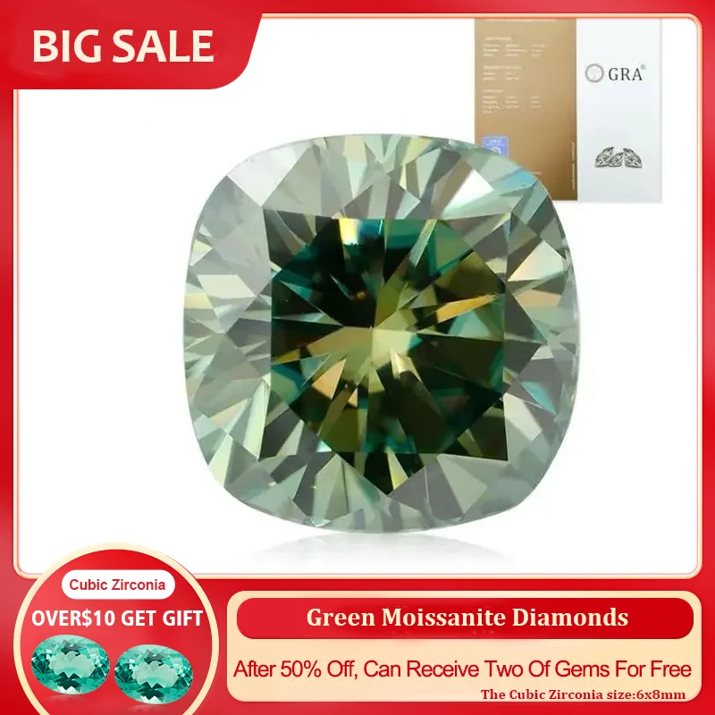 YinZheng Cushion Shape AAAAAA Grade Green Moissanite Diamonds Provide GRA Certificate Loose Moissanite Stone For Making Jewelry
YinZheng Cushion Shape AAAAAA Grade Green Moissanite Diamonds Provide GRA Certificate Loose Moissanite Stone For Making Jewelry