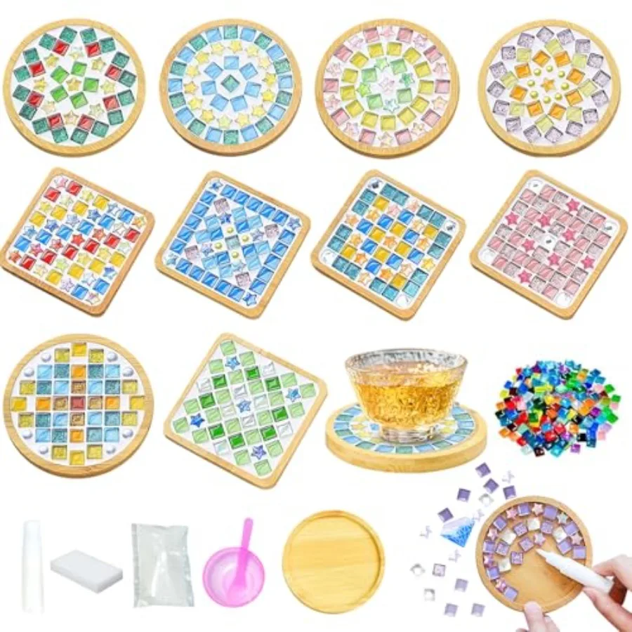 10 Set DIY Mosaic Tiles for Crafts Mixed Color Mosaic Kits with Wooden Coasters Handmade Glass Coasters Crafts Set for Adult Cr
10 Set DIY Mosaic Tiles for Crafts Mixed Color Mosaic Kits with Wooden Coasters Handmade Glass Coasters Crafts Set for Adult Cr