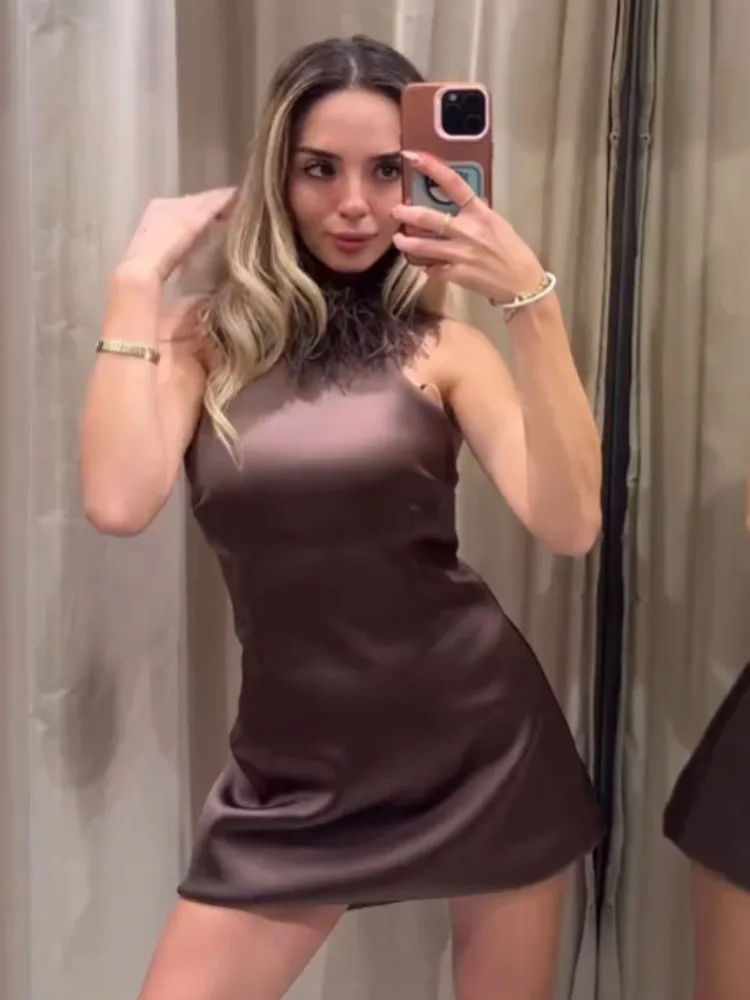 HH Woman Summer Fashion Feather Decoration Halter Neck Sleeveless Sexy Backless Short Dress Female Slim Fit Elegant Party Dress
HH Woman Summer Fashion Feather Decoration Halter Neck Sleeveless Sexy Backless Short Dress Female Slim Fit Elegant Party Dress