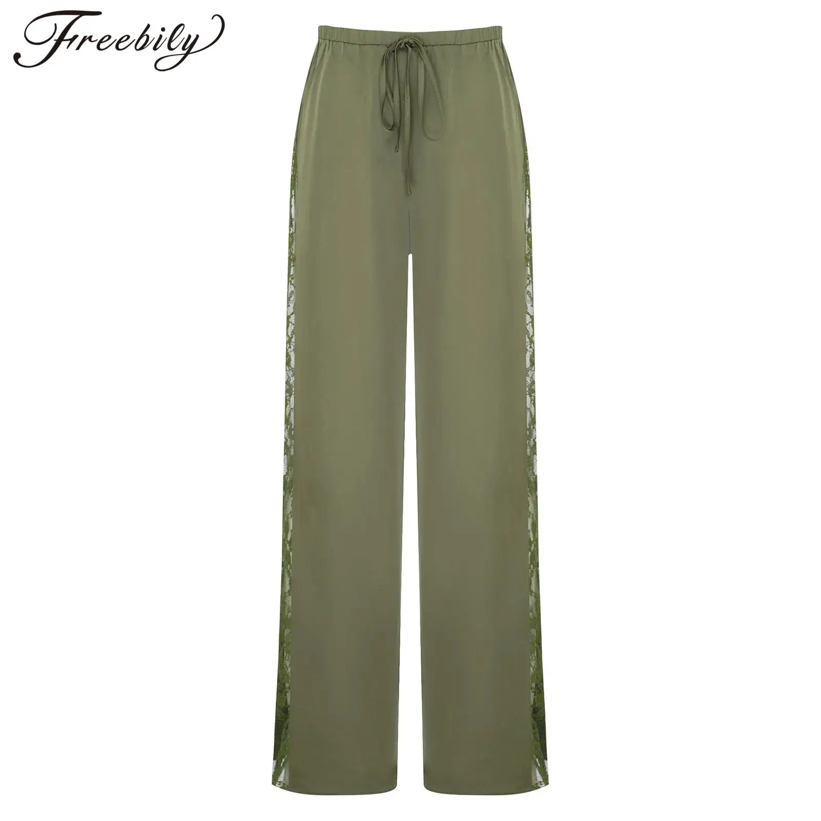 Woman Floral Lace Patchwork Elastic Waistband Wide Leg Long Pants Chic Trouser Streetwear Fashion Womens Satiny Baggy Pants
Woman Floral Lace Patchwork Elastic Waistband Wide Leg Long Pants Chic Trouser Streetwear Fashion Womens Satiny Baggy Pants