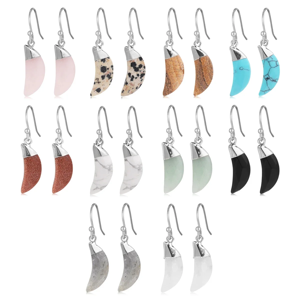 Stone Moon Women's Earrings Silver Natural Jade Rose Quartz White Crystal Obsidian Earring Holiday Gift Popular Accessories
Stone Moon Women's Earrings Silver Natural Jade Rose Quartz White Crystal Obsidian Earring Holiday Gift Popular Accessories
