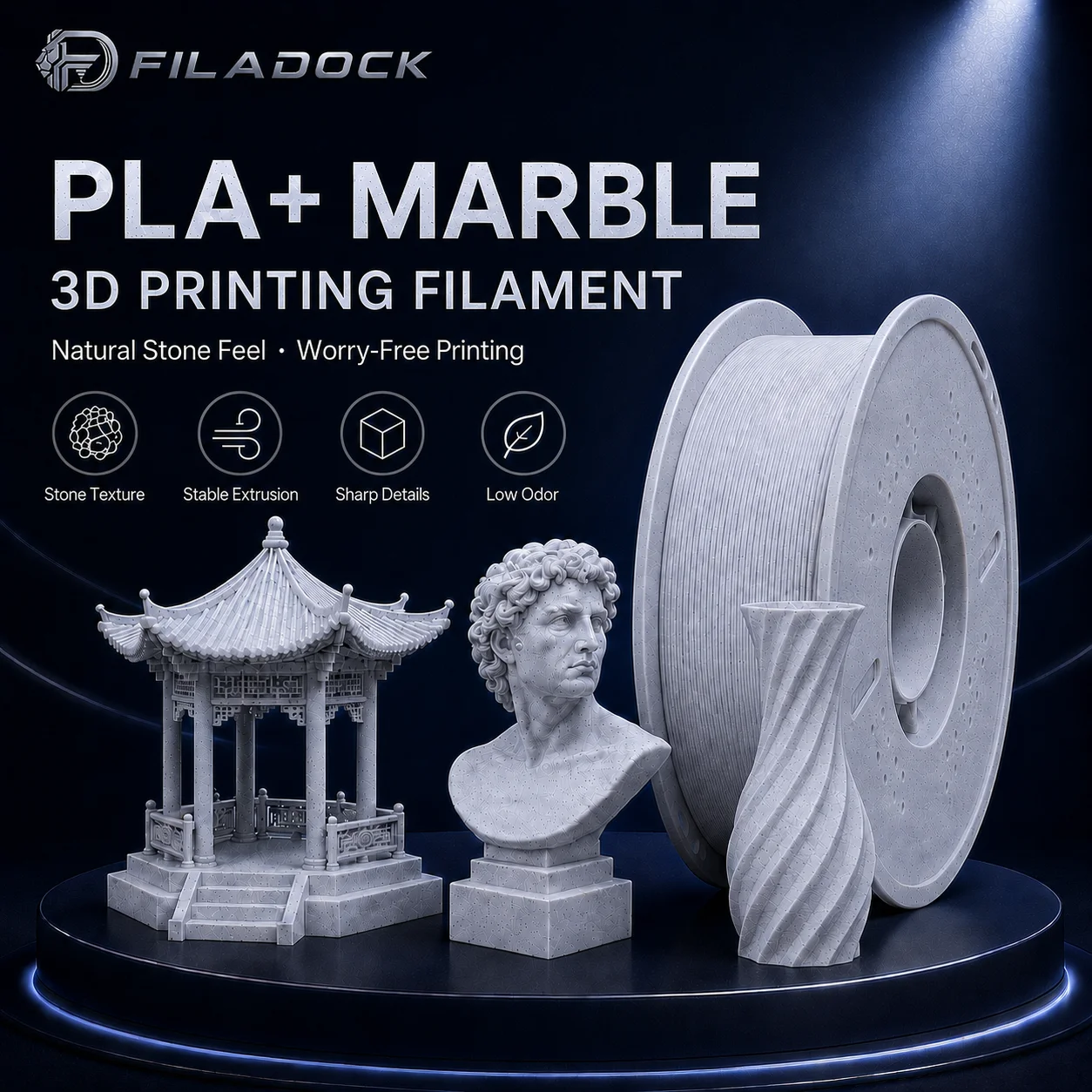 FILADOCK Marble PLA Filament 1.75mm 1KG High Speed Stone Texture PLA for Bambu Lab Creality Prusa FDM 3D Printe
