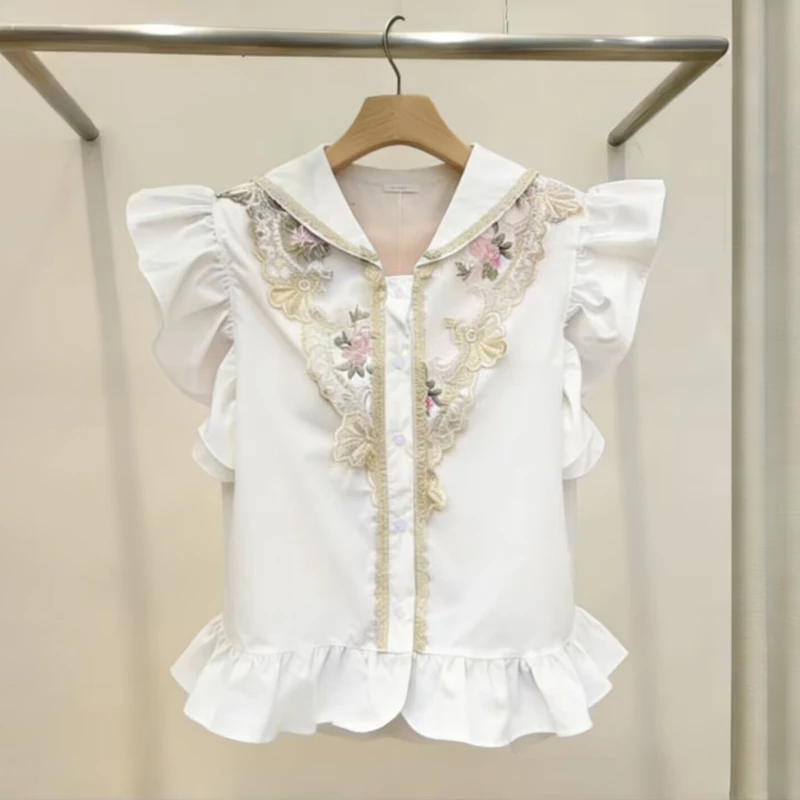 Elegant Lace Embroidered Floral Women's Shirt Summer 2026 New Style Fly Sleeve Blouse French Style Fit Breathable Skin-Friendly
Elegant Lace Embroidered Floral Women's Shirt Summer 2026 New Style Fly Sleeve Blouse French Style Fit Breathable Skin-Friendly