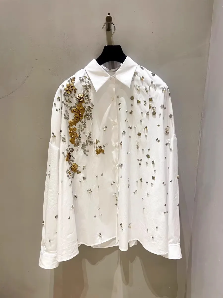 2026 New Spring Women Loose Casual White Shirt Long Sleeve Fashion Sequin Embroidered Tops
2026 New Spring Women Loose Casual White Shirt Long Sleeve Fashion Sequin Embroidered Tops