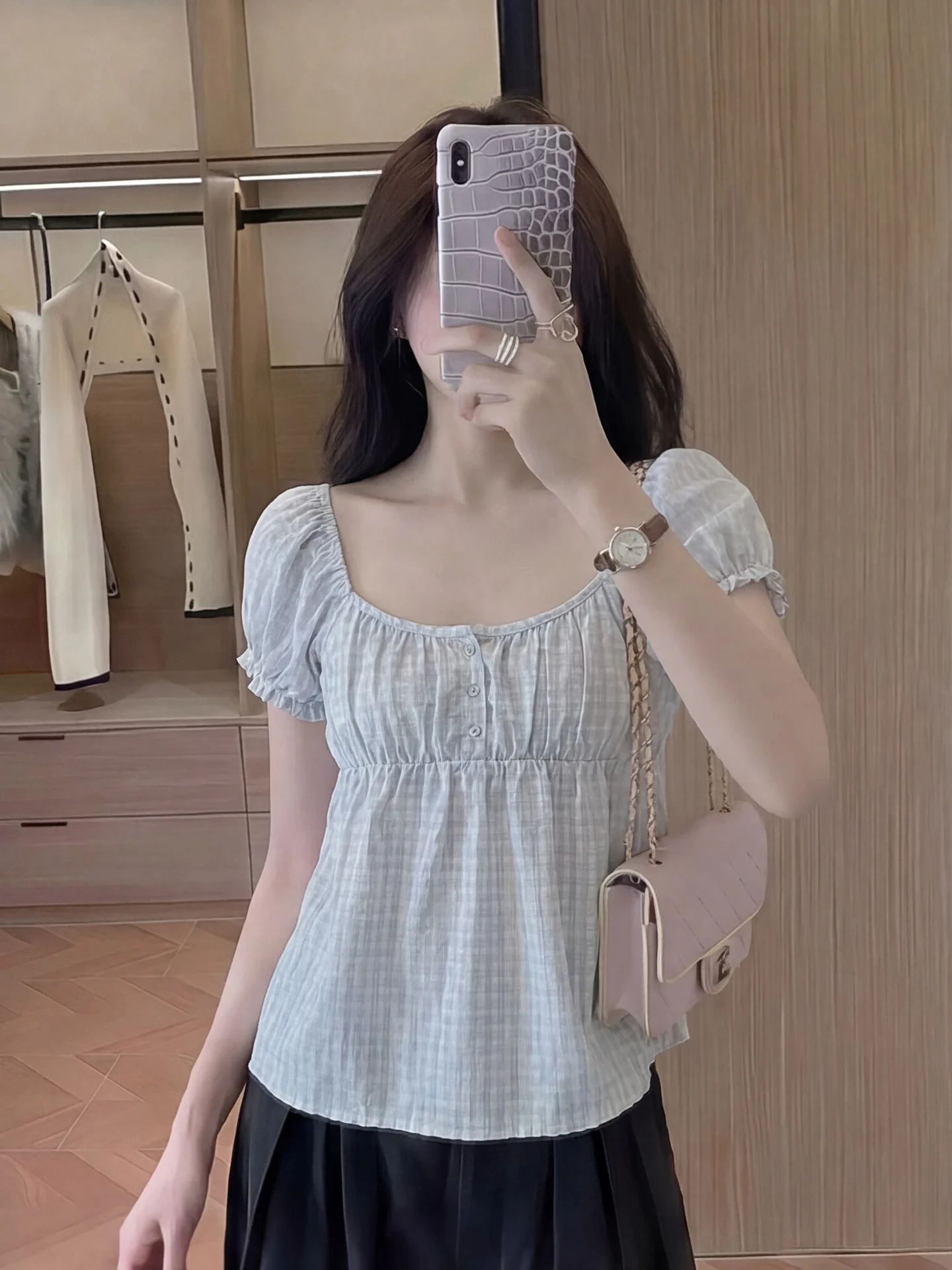 Cute Plaid Bubble Short Sleeve Shirt Women Summer Slimming Shirt Beautiful Miu Style Chic Cotton Original Design Fitted Shirt
Cute Plaid Bubble Short Sleeve Shirt Women Summer Slimming Shirt Beautiful Miu Style Chic Cotton Original Design Fitted Shirt
