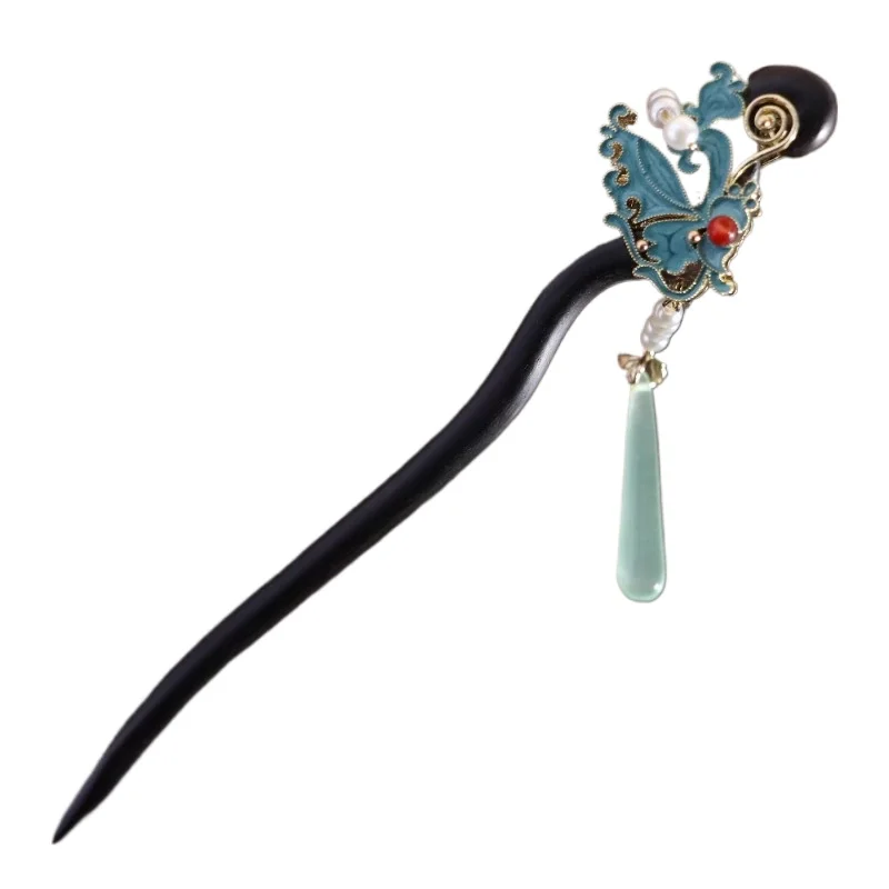 New Chinese ebony hairpin, burnt blue butterfly fringed wooden hairpin, classical temperament, high-end hairpin, ancient costume
New Chinese ebony hairpin, burnt blue butterfly fringed wooden hairpin, classical temperament, high-end hairpin, ancient costume
