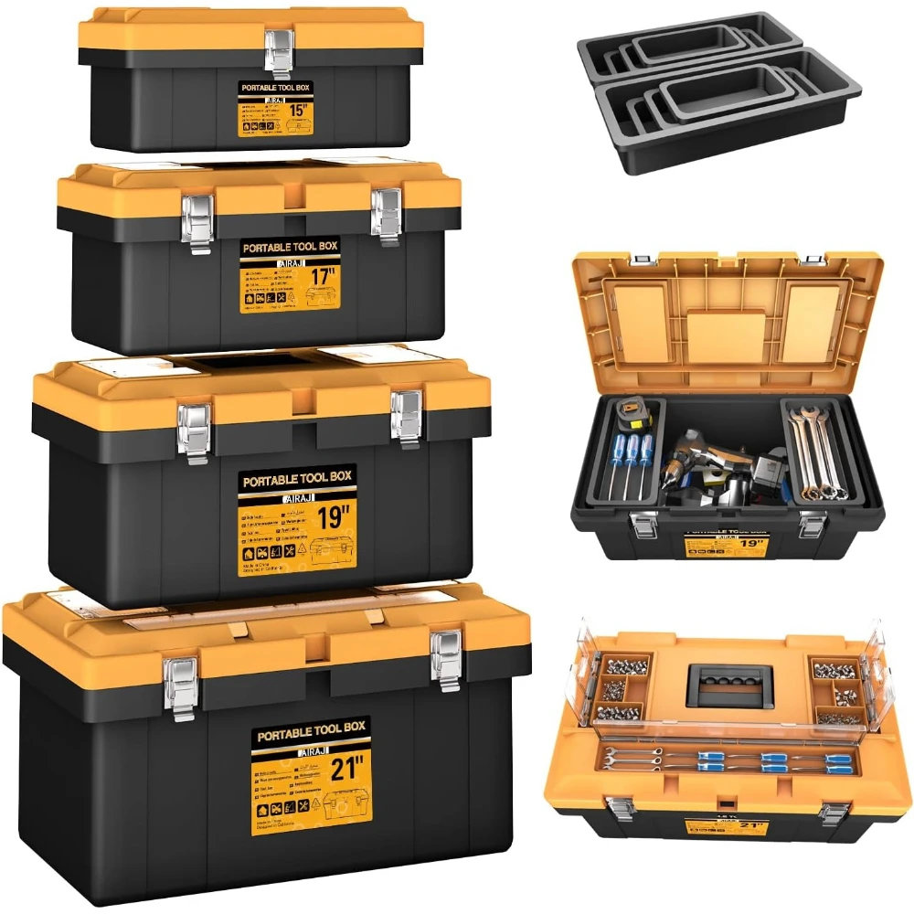 4-in-1 Toolbox Set with 8 Removable Organizers,15"+17"+19"+21" Lockable Portable Tool Boxes for Home Professional Garage Storage
4-in-1 Toolbox Set with 8 Removable Organizers,15"+17"+19"+21" Lockable Portable Tool Boxes for Home Professional Garage Storage