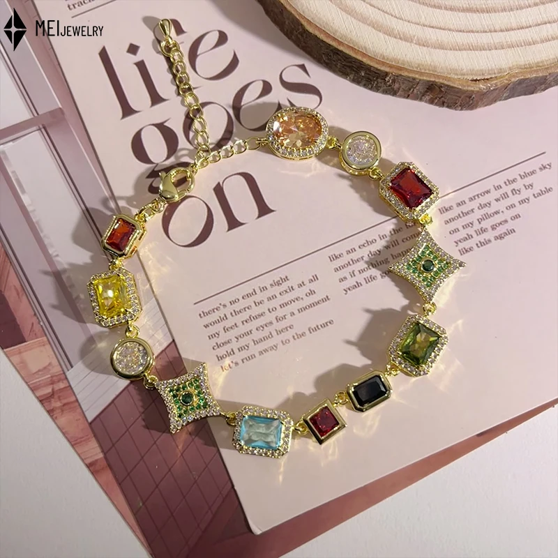 Vintage Copper Inlaid Color Cubic Zirconia Square Bracelet Necklace Elegant Luxurious Geometric Splicing Set
Vintage Copper Inlaid Color Cubic Zirconia Square Bracelet Necklace Elegant Luxurious Geometric Splicing Set 