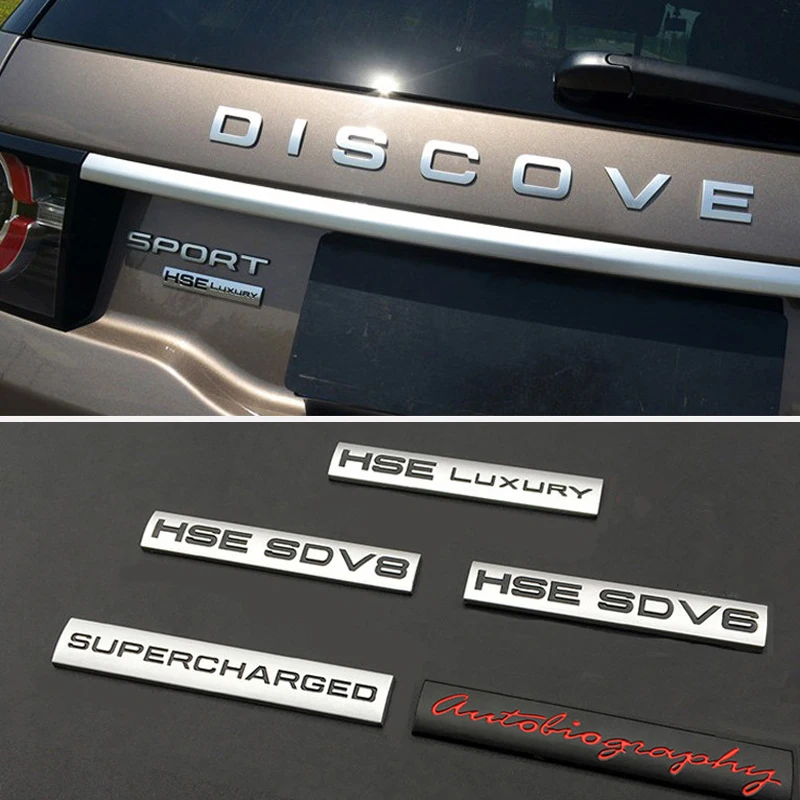 For HSE SD V8 Autobiography Metal Decal for Land Rover Range Rover Defender Discovery Evoque Freelander 3 L322 Car Body Styling
For HSE SD V8 Autobiography Metal Decal for Land Rover Range Rover Defender Discovery Evoque Freelander 3 L322 Car Body Styling