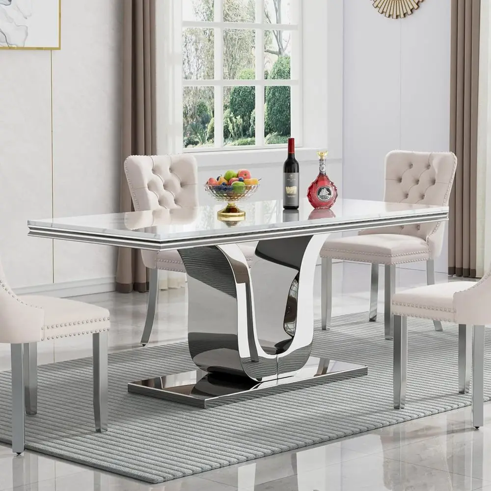 68" aux Marble White Silver Dining Table or 6, ern Dining Room Table with 0.71" Marble Printing MD Top and U-Shaped StainlSteel
68" aux Marble White Silver Dining Table or 6, ern Dining Room Table with 0.71" Marble Printing MD Top and U-Shaped StainlSteel