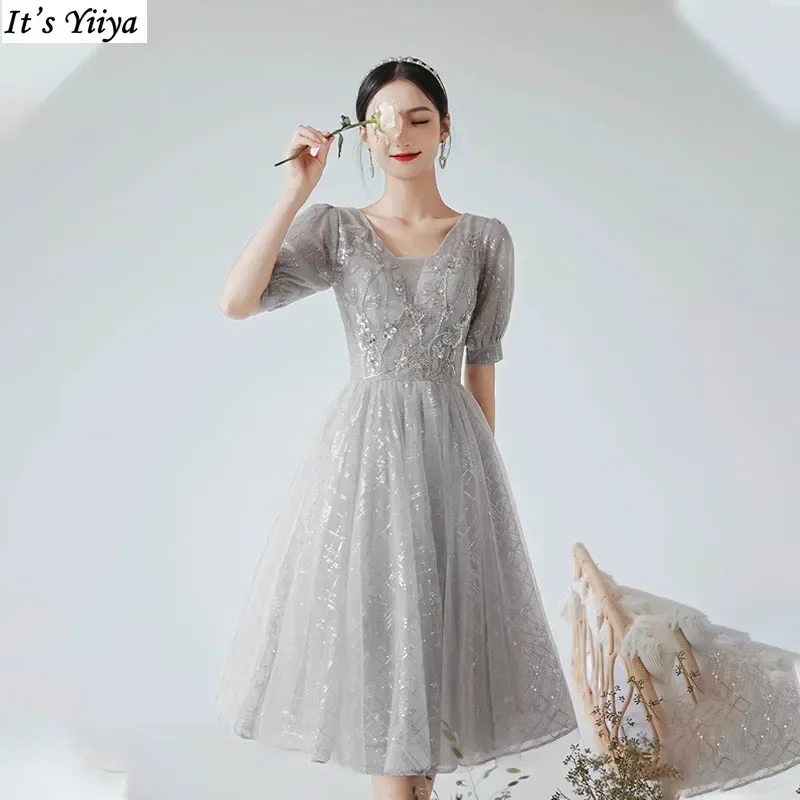 It's Yiiya Customized Evening Dress Gray Beads Short Sleeves Knee-Length Zipper Back A-Line Plus size Woman Formal Party Gowns
It's Yiiya Customized Evening Dress Gray Beads Short Sleeves Knee-Length Zipper Back A-Line Plus size Woman Formal Party Gowns