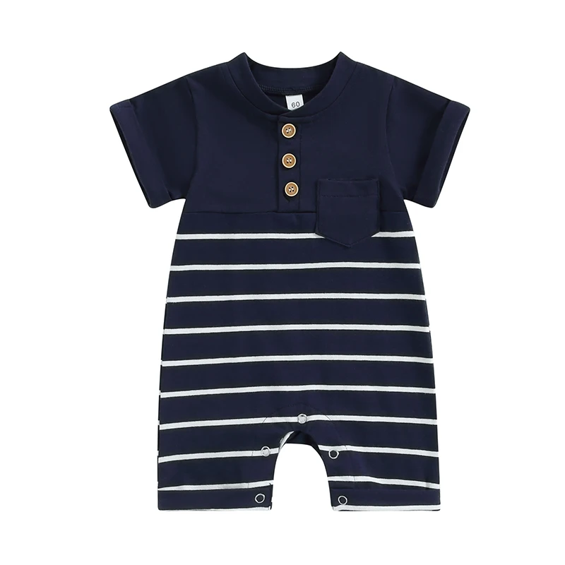 Newborn Baby Boy Clothes Short Sleeve Button Front Striped Romper Jumpsuit Cute Infant Summer Outfit with Pocket
Newborn Baby Boy Clothes Short Sleeve Button Front Striped Romper Jumpsuit Cute Infant Summer Outfit with Pocket