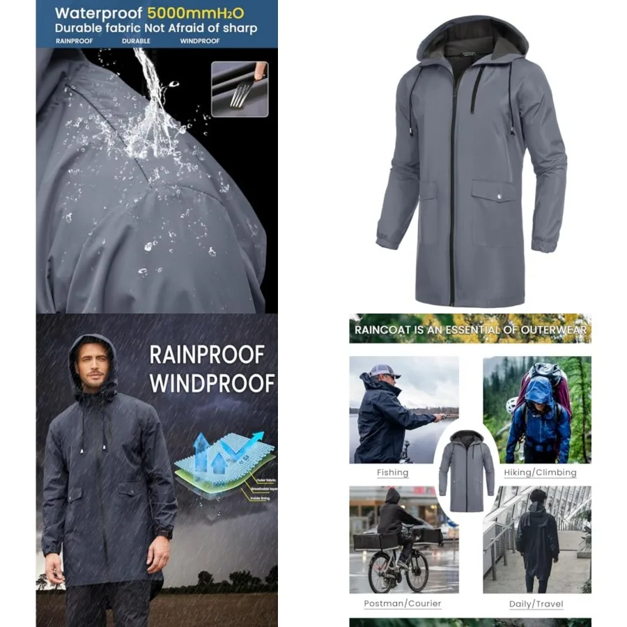 Men's Long Raincoat Ligtweight Rain Jacket Waterproof Outdoor Jackets with Hood
Men's Long Raincoat Ligtweight Rain Jacket Waterproof Outdoor Jackets with Hood