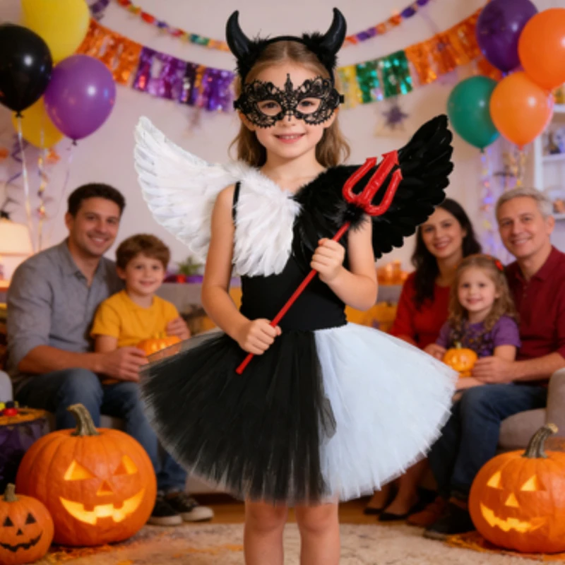Girls Halloween Death Angel Tutu Skirt Festive Dresses for Girls with Wings Set Kids Black White Demon Angel Party Costumes
Girls Halloween Death Angel Tutu Skirt Festive Dresses for Girls with Wings Set Kids Black White Demon Angel Party Costumes