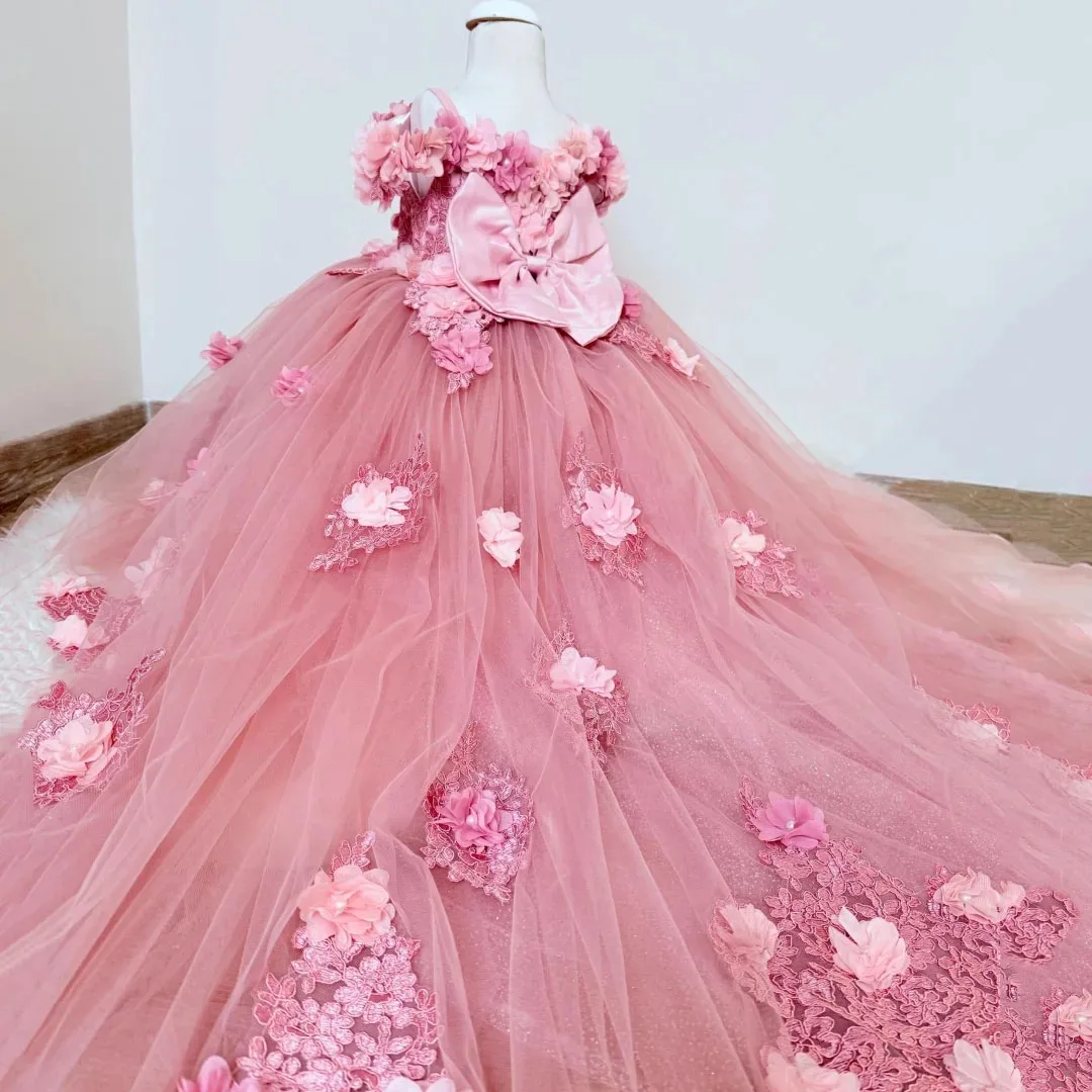 Pink Flower Girl Dresses for Wedding 3D Floral Lace Appliques Girl Birthday Gown for Photoshoot First Communion Gowns Customized
Pink Flower Girl Dresses for Wedding 3D Floral Lace Appliques Girl Birthday Gown for Photoshoot First Communion Gowns Customized