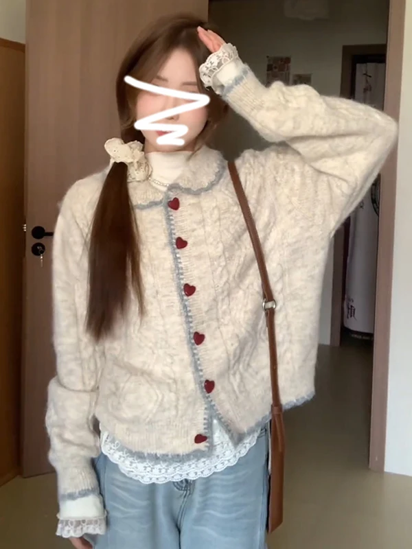 Loose Long Sve Knitted Cardigan Women's Faion College Sle Doll Collar Outerwear Soft Autumn Winter Clothing
Loose Long Sve Knitted Cardigan Women's Faion College Sle Doll Collar Outerwear Soft Autumn Winter Clothing