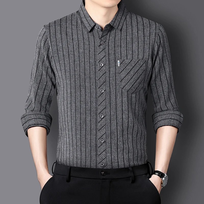 Вискозные шелковые эластичные рубашки для мужчин с длинным рукавом в полоску, весеннее качество, гладкие, удобные, повседневные, с лацканами, Camisas De Hombre
Вискозные шелковые эластичные рубашки для мужчин с длинным рукавом в полоску, весеннее качество, гладкие, удобные, повседневные, с лацканами, Camisas De Hombre