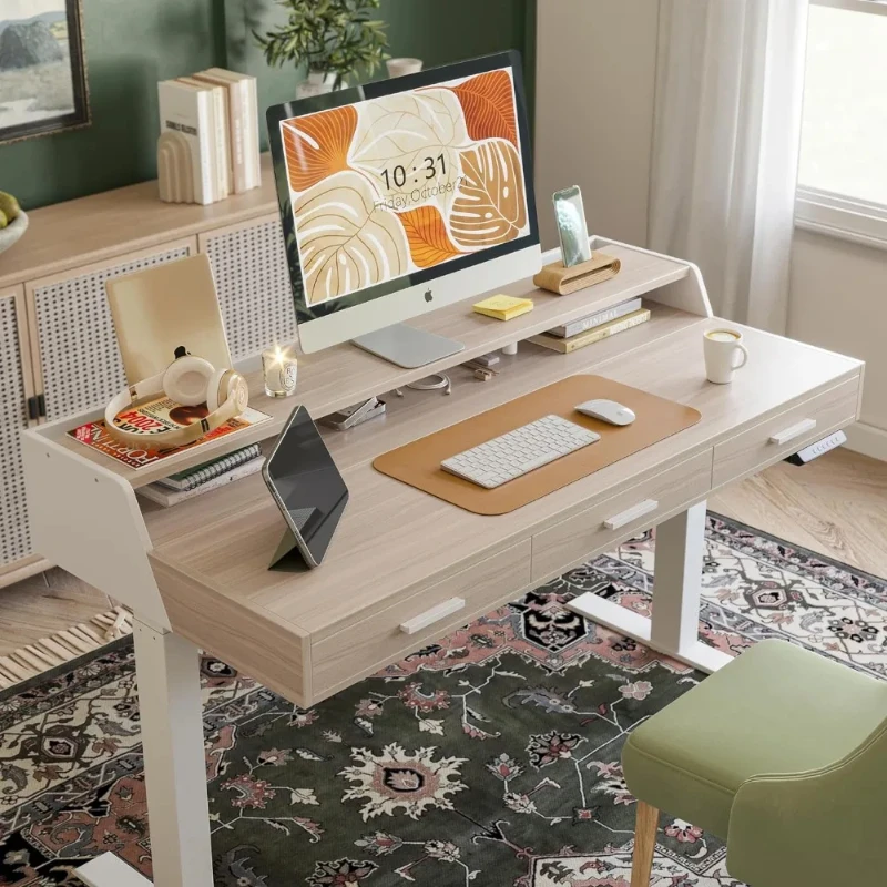 Electric Standing Desk with Drawers, 55x26 Inch Standing Desk Adjustable Height, Stand Up Desk with Monitor Shelf
Electric Standing Desk with Drawers, 55x26 Inch Standing Desk Adjustable Height, Stand Up Desk with Monitor Shelf