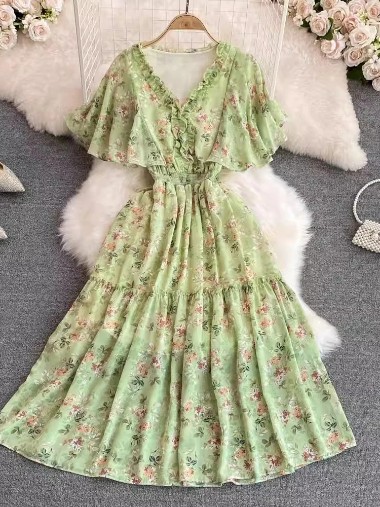 Bohemia Summer Dress For Women Short sleeve V-neck Elegant Floral Chiffon Dresses Elastic Waist Print Beach Long Dresses 2025
Bohemia Summer Dress For Women Short sleeve V-neck Elegant Floral Chiffon Dresses Elastic Waist Print Beach Long Dresses 2025