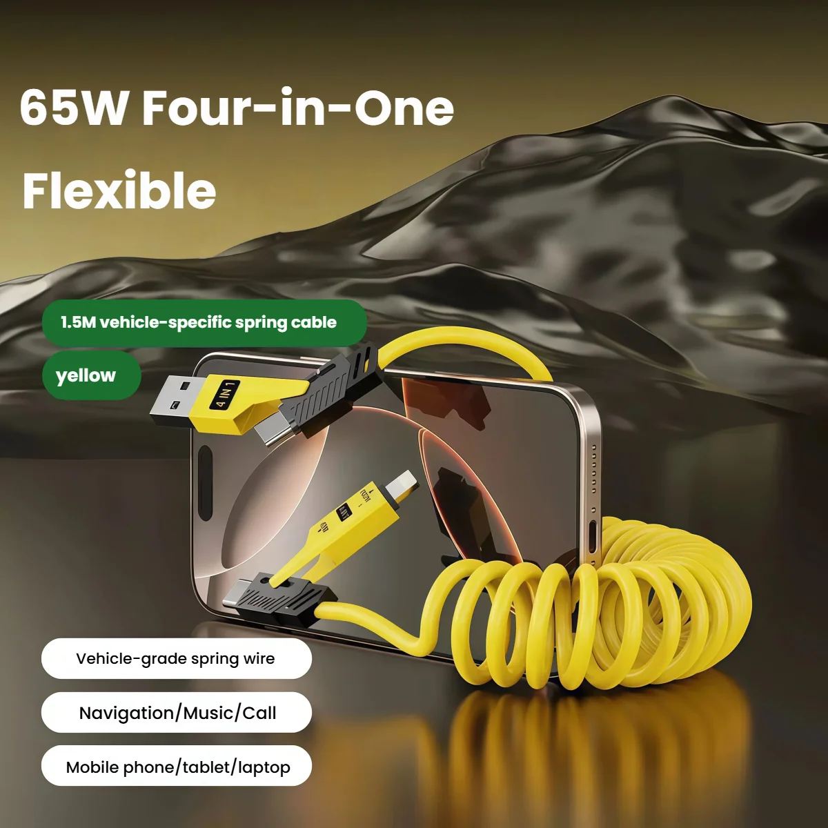 4-in-1 65W Data Cable Charging Cable Car USB Spring No Space Occupation Suitable Phones iPhones Laptops Tablets Fast Charging
4-in-1 65W Data Cable Charging Cable Car USB Spring No Space Occupation Suitable Phones iPhones Laptops Tablets Fast Charging