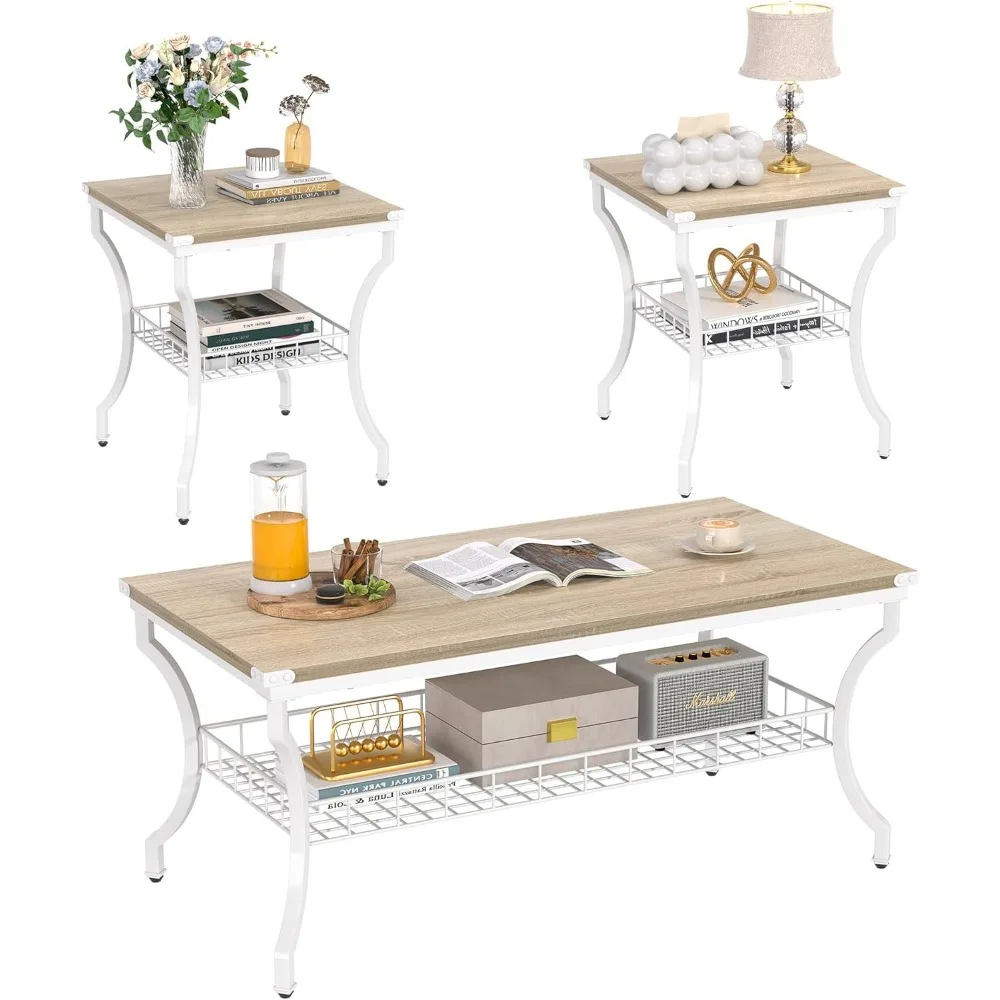 Набор столов для гостиной из 3 предметов с открытыми полками, простая сборка, белый для небольших помещений
Набор столов для гостиной из 3 предметов с открытыми полками, простая сборка, белый для небольших помещений